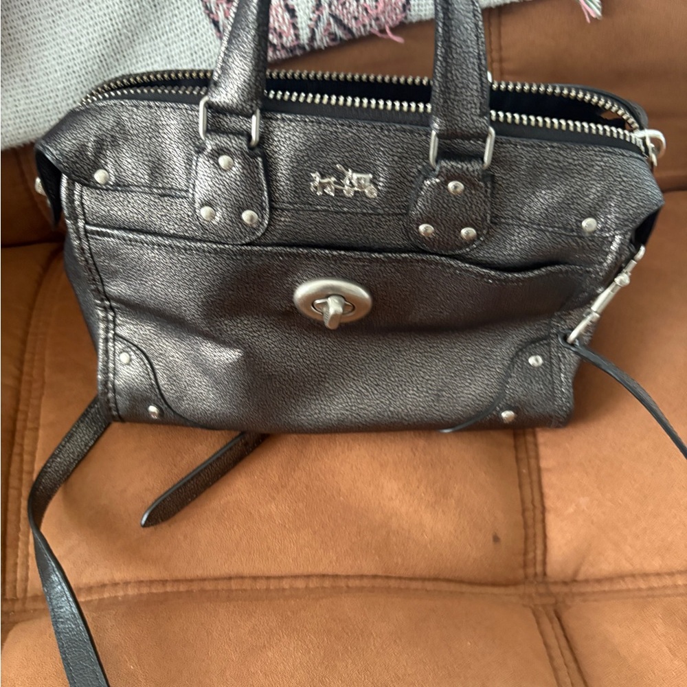 Metallic silver coach small Handbag